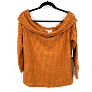 NEW Bp. off the shoulder rust honey brown waffle knit top ribbed cozy soft XL